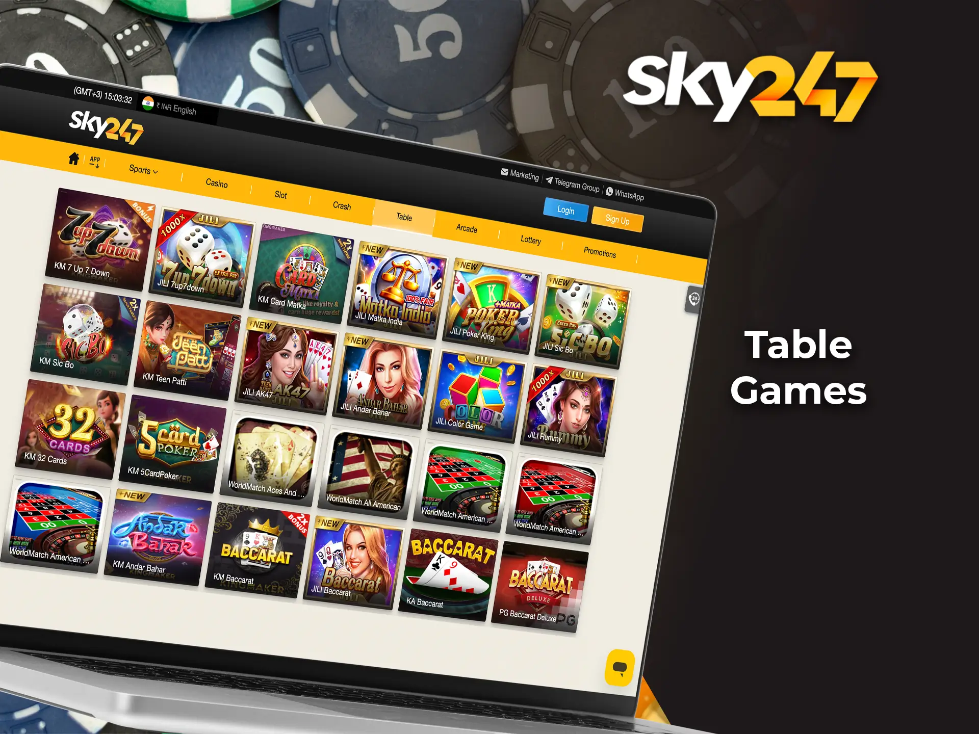 Play at a virtual table with other players and win at Sky247 Casino.