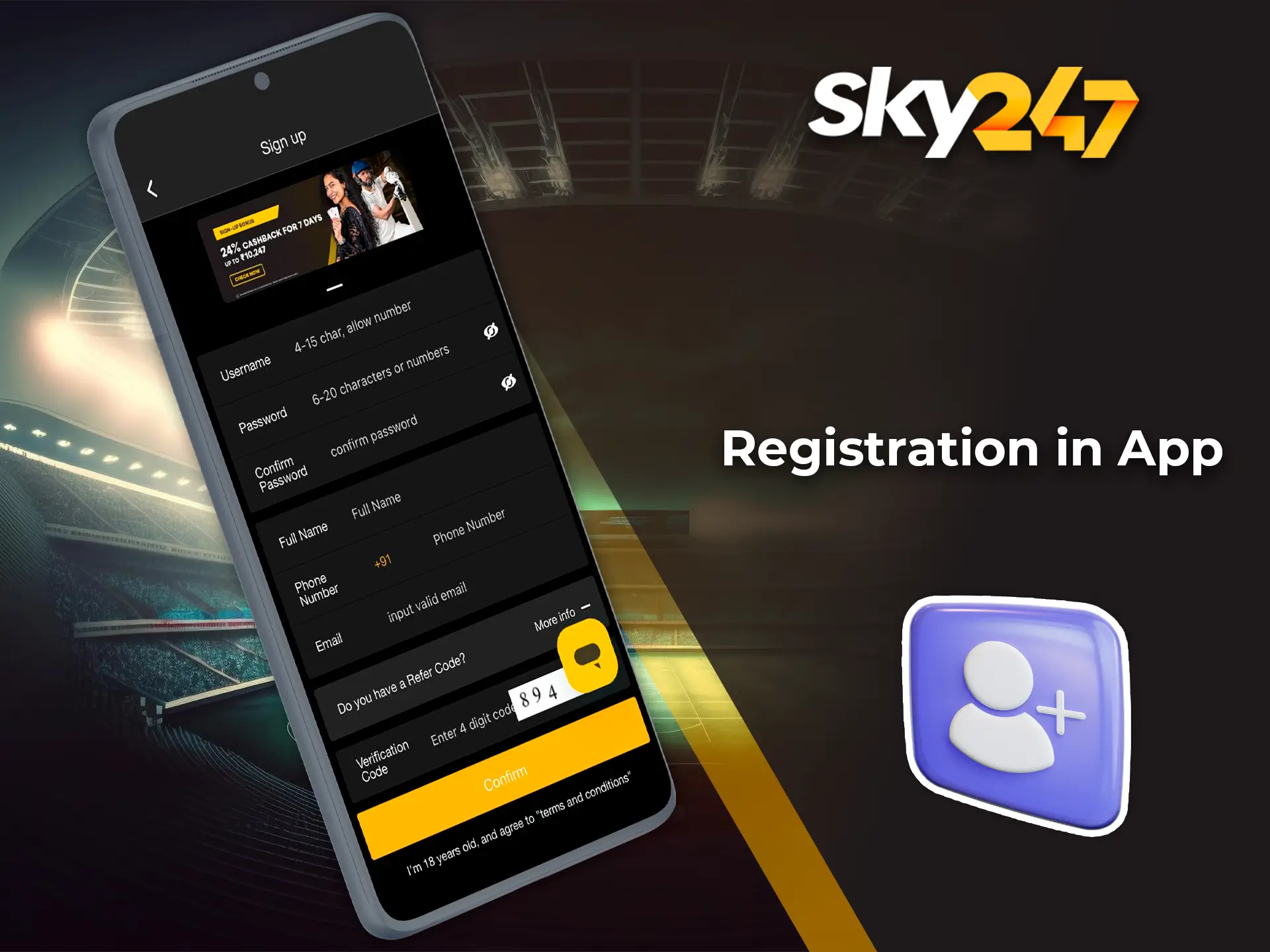 Register on the Sky247 app to get access to the first bonuses from the casino.