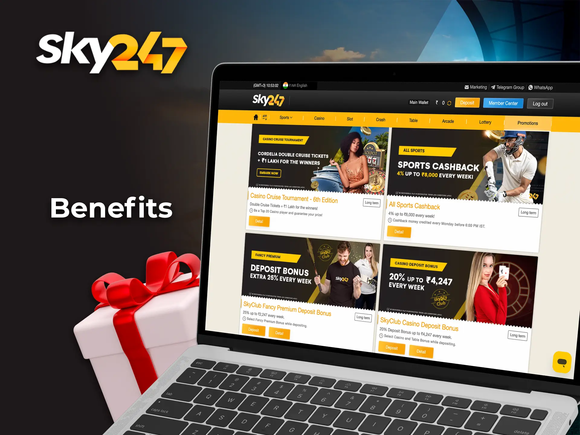 Take a good opportunity to win big with bonuses from Sky247 Casino.