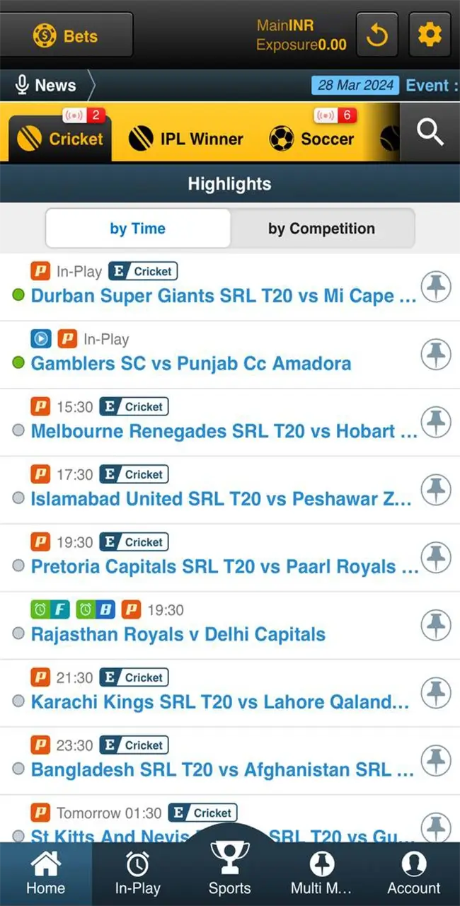 Cricket betting on the Sky247 app.