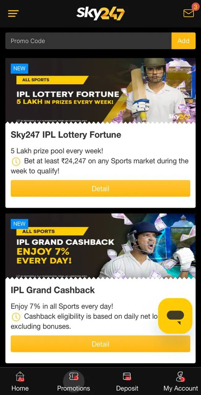 Promotions and bonuses from the renowned Sky247 casino.