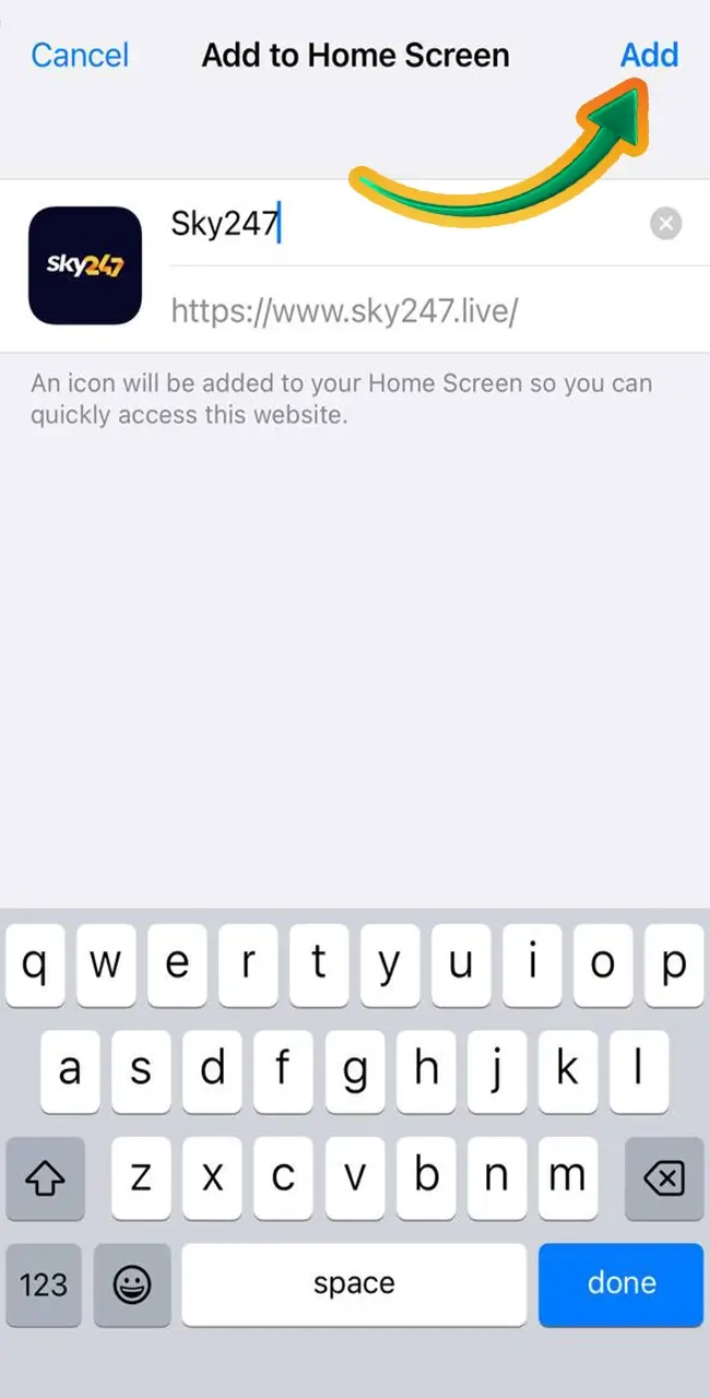 Use the add bookmark feature to have instant access to the Sky247 website from the desktop of your iOS device.