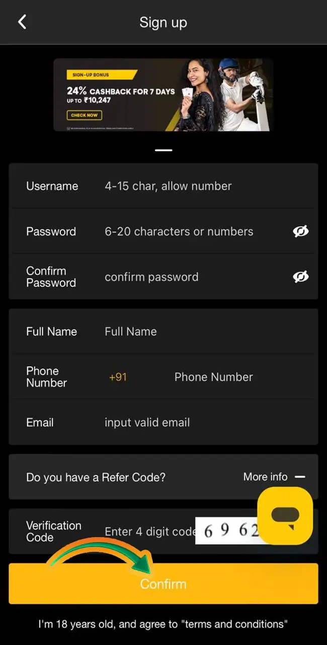 Perform a simple account registration in the Sky247 app that any level of player can handle.