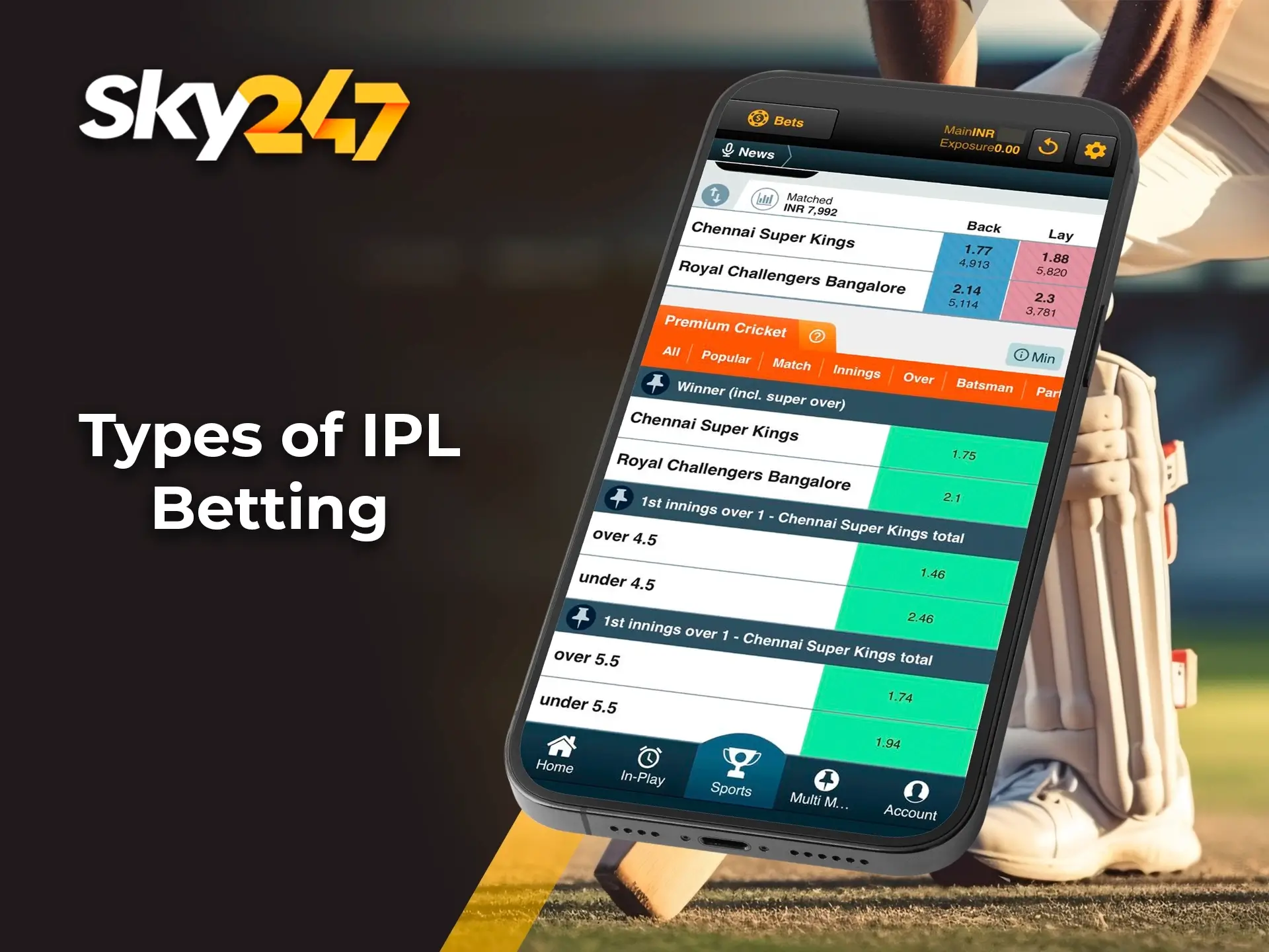 Check out the IPL tournament betting market and odds from bookmaker Sky247.