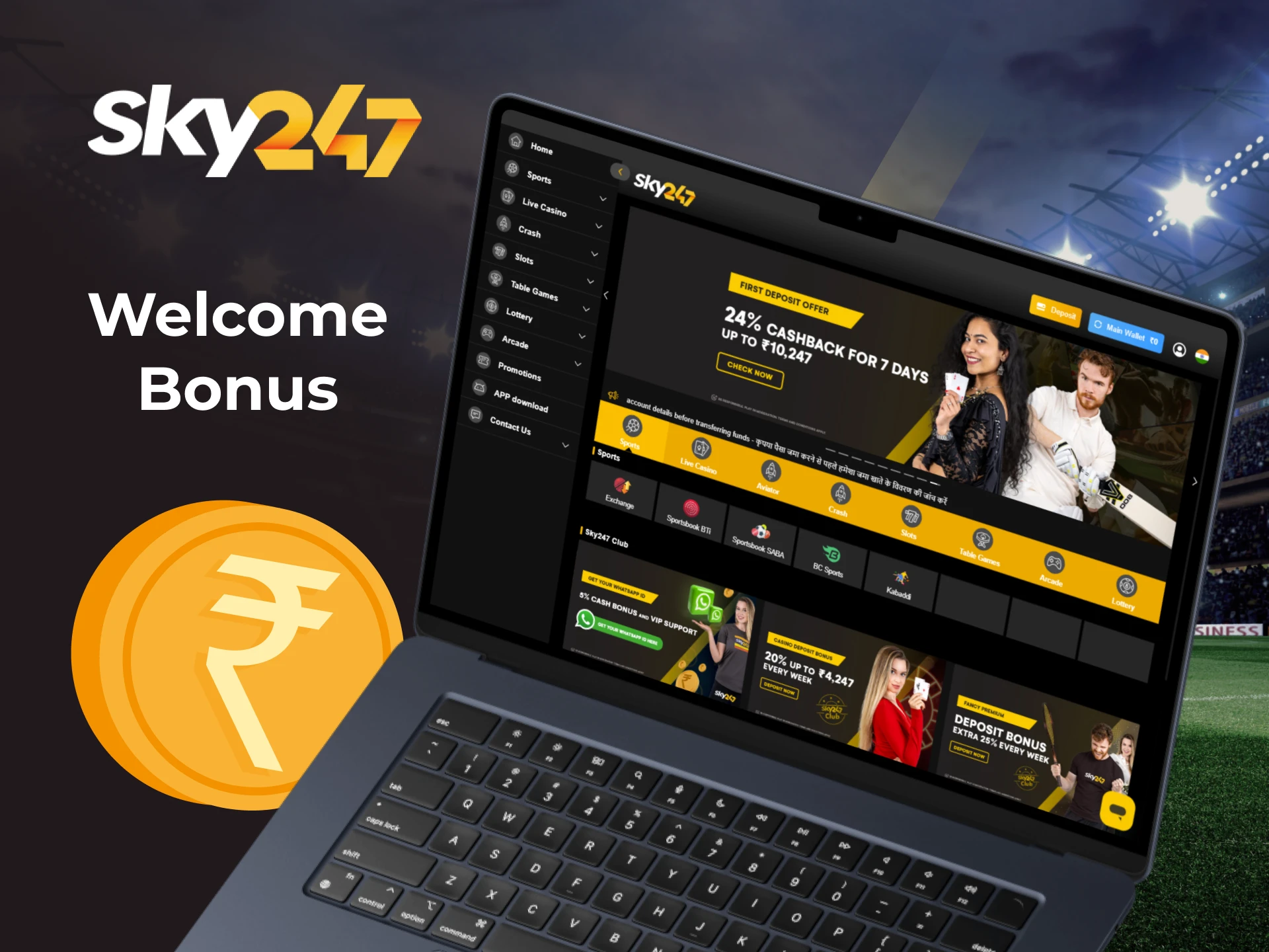 Claim your bonus and place your bets at Sky247 Casino.