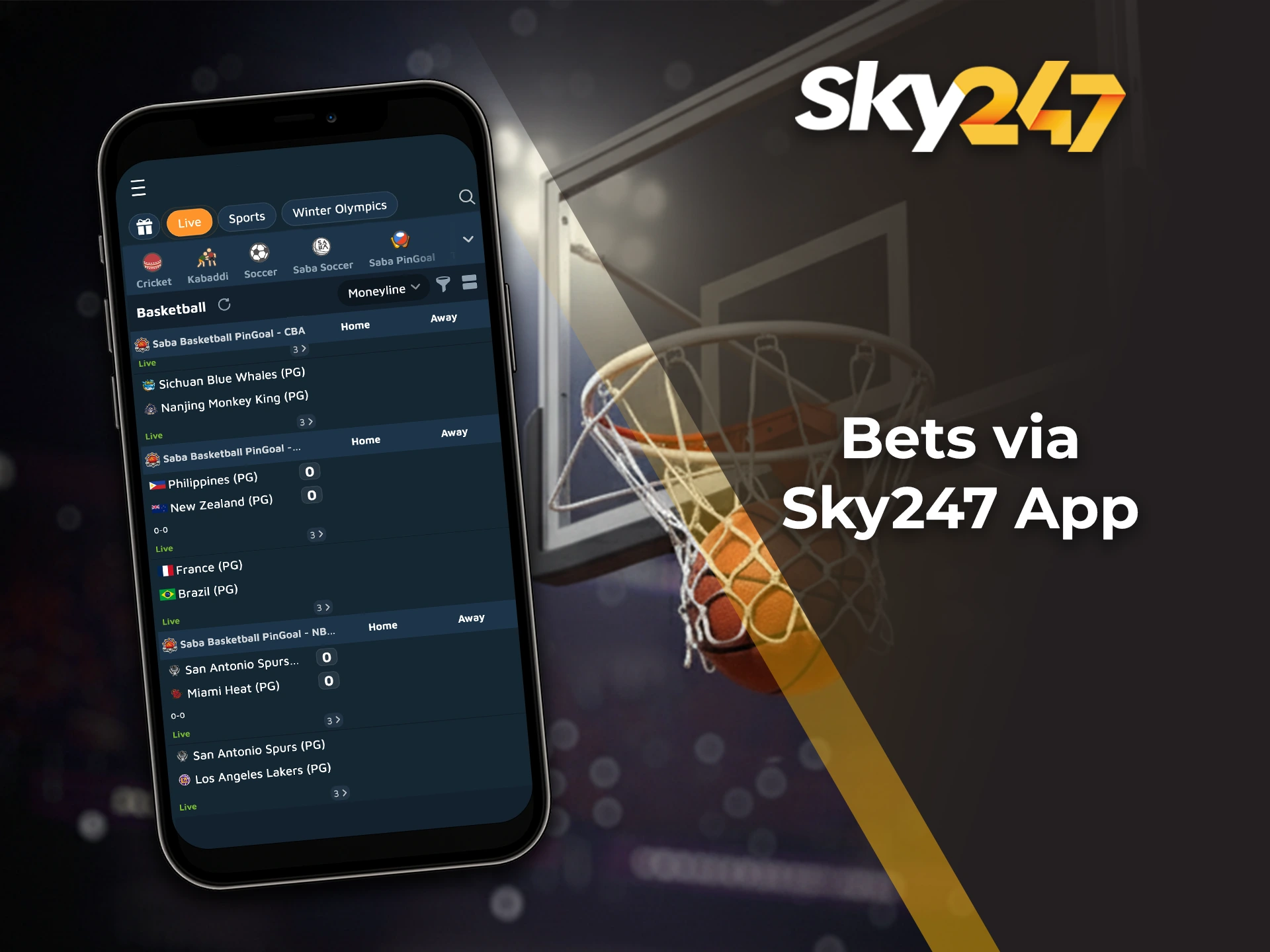 Download the official Sky247 app to bet on basketball anywhere.