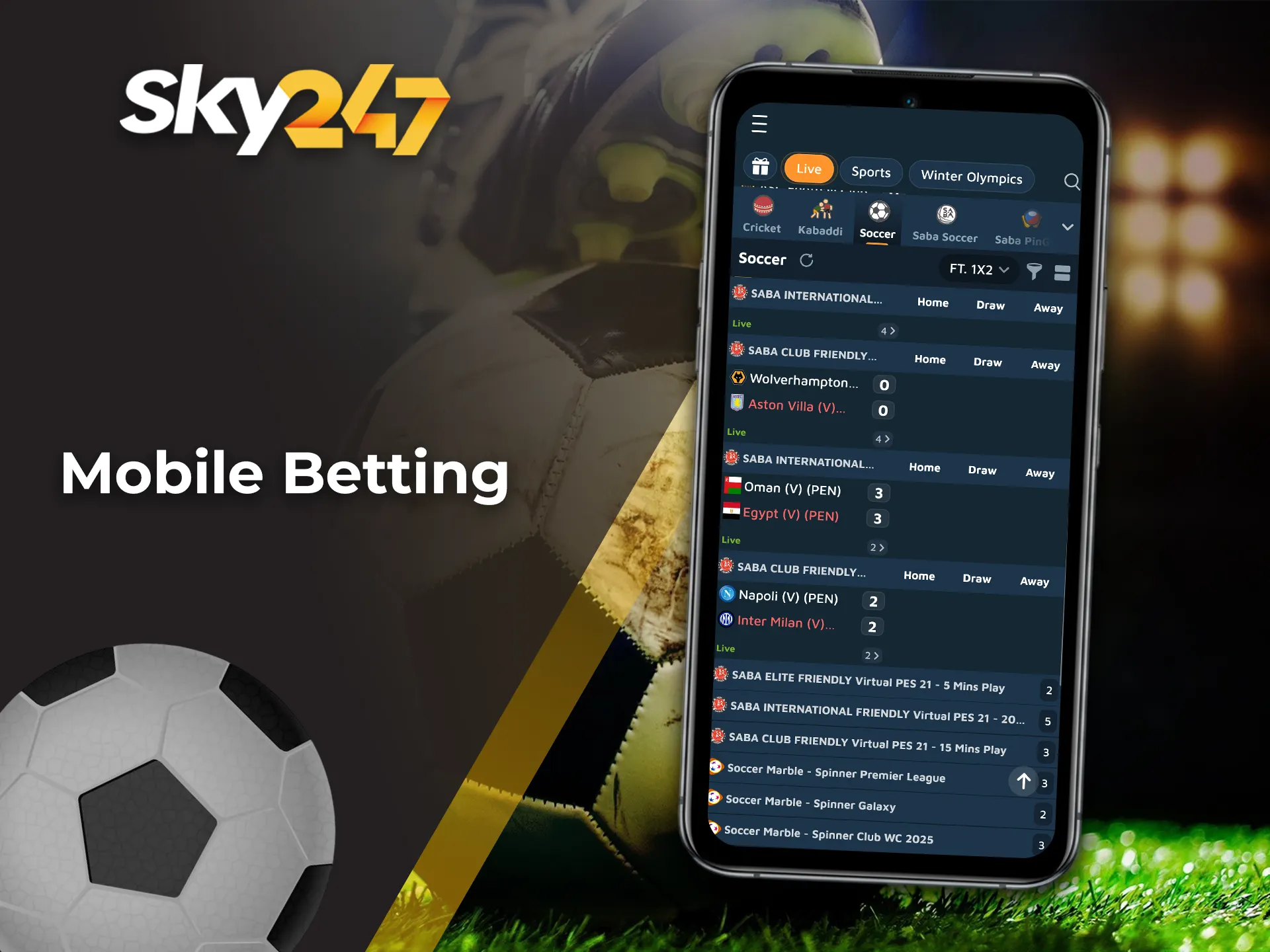 Place football bets with comfort using the official Sky247 app.