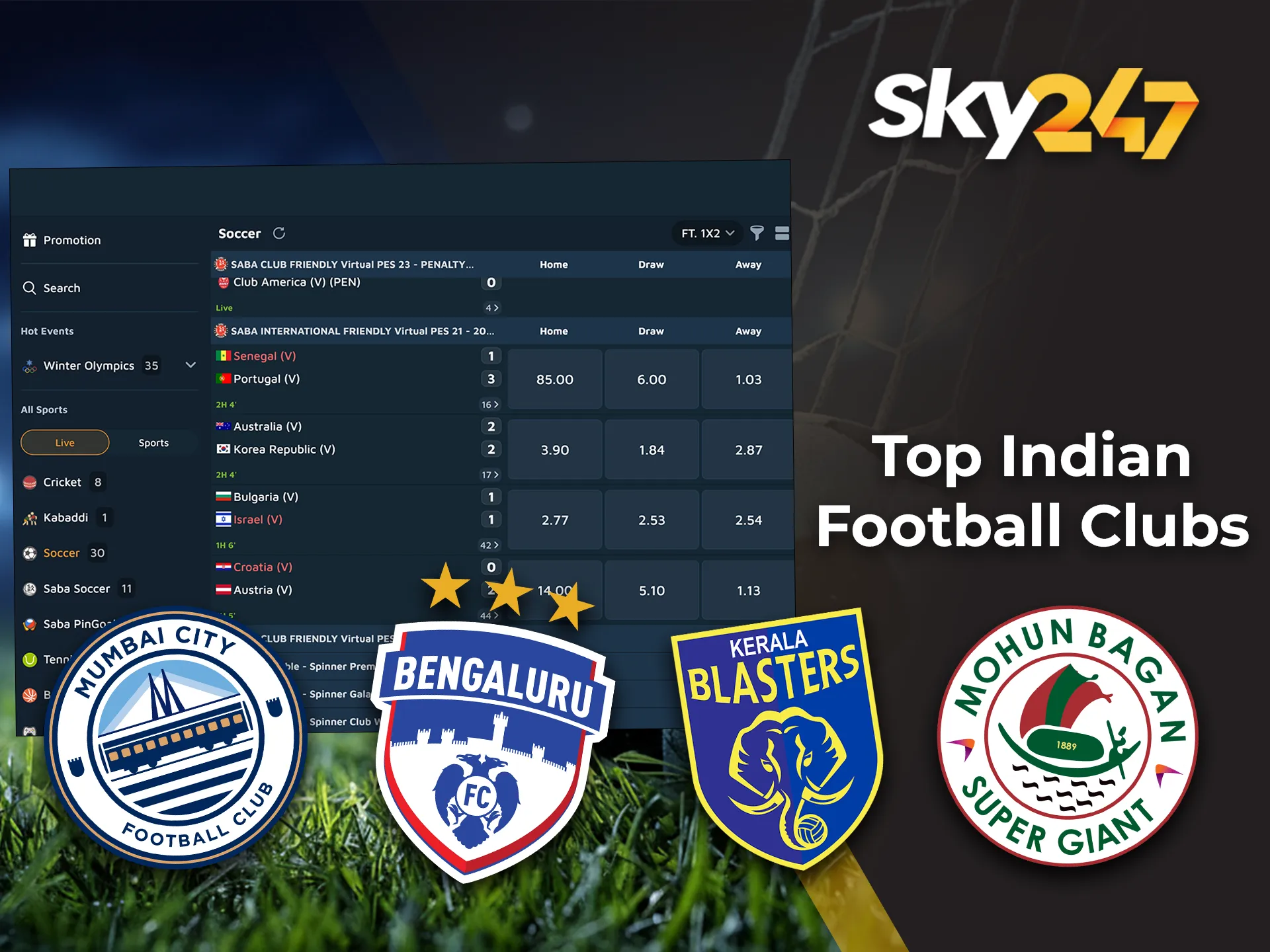 Support Indian football teams and place safe bets via Sky247.