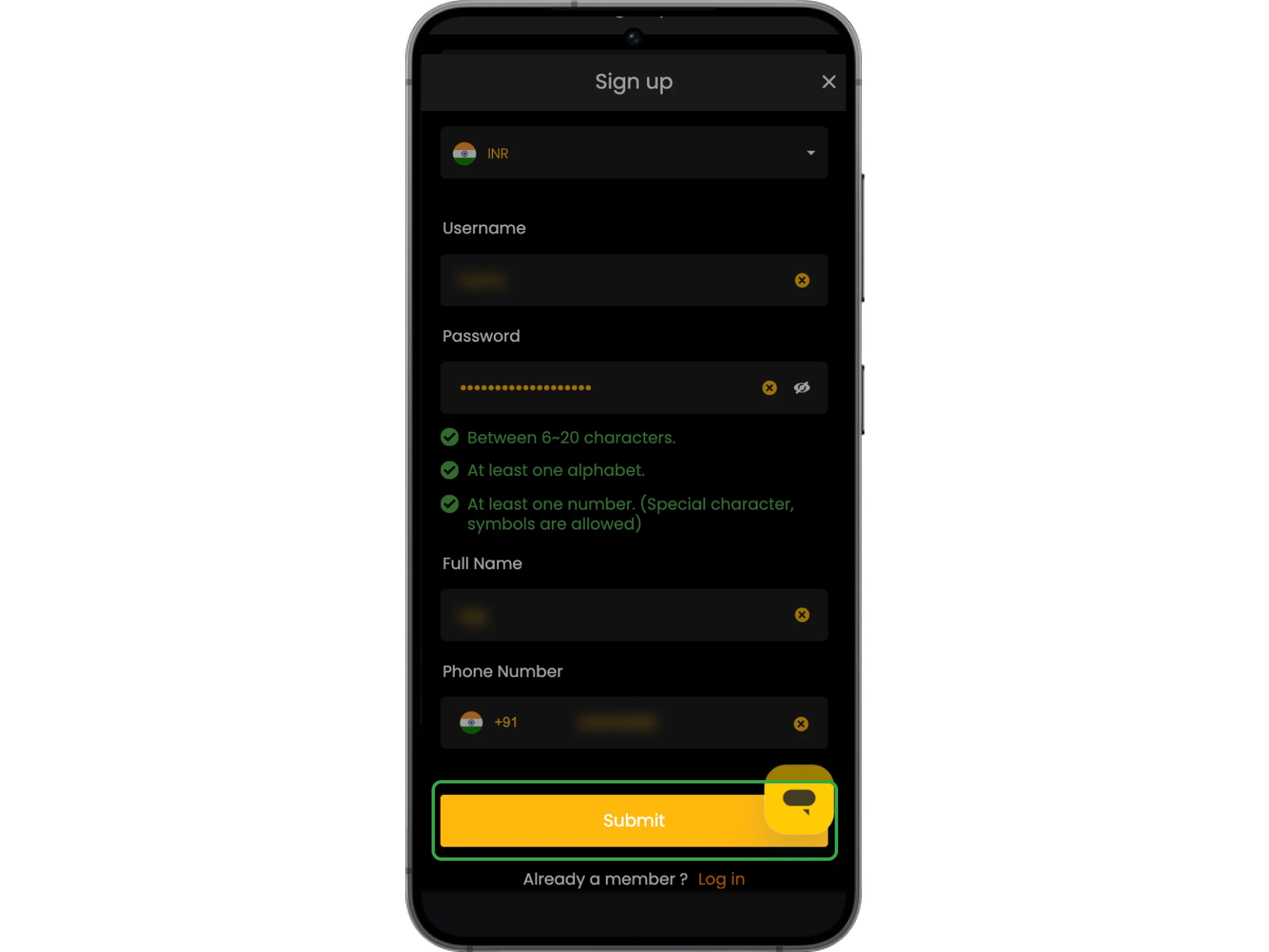 Fill out the required information when registering at Sky247 online casino and complete the registration.