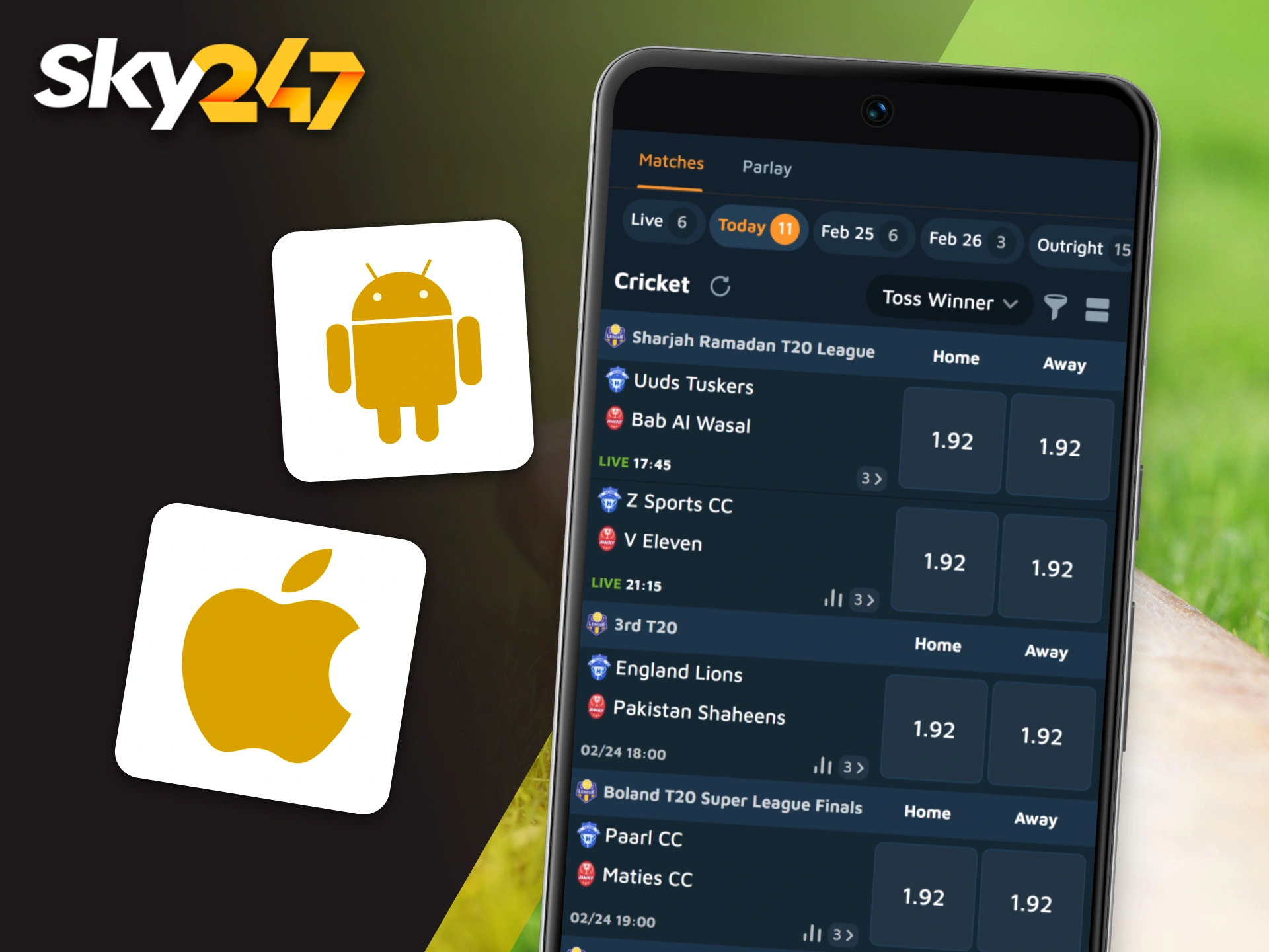 A mobile application opens access to betting via smartphone on Sky247.