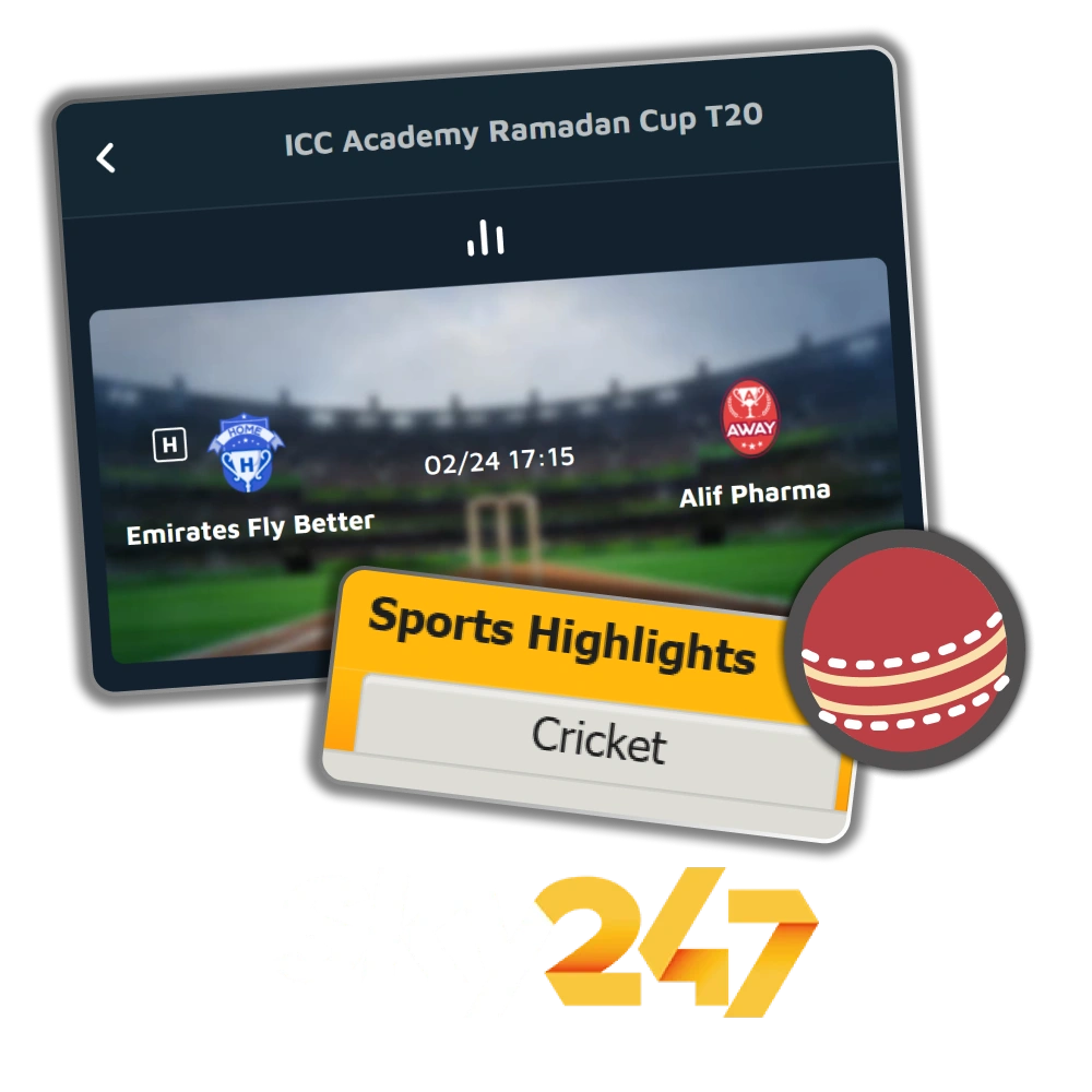 Cricket matches stream live on the Sky247 platform.