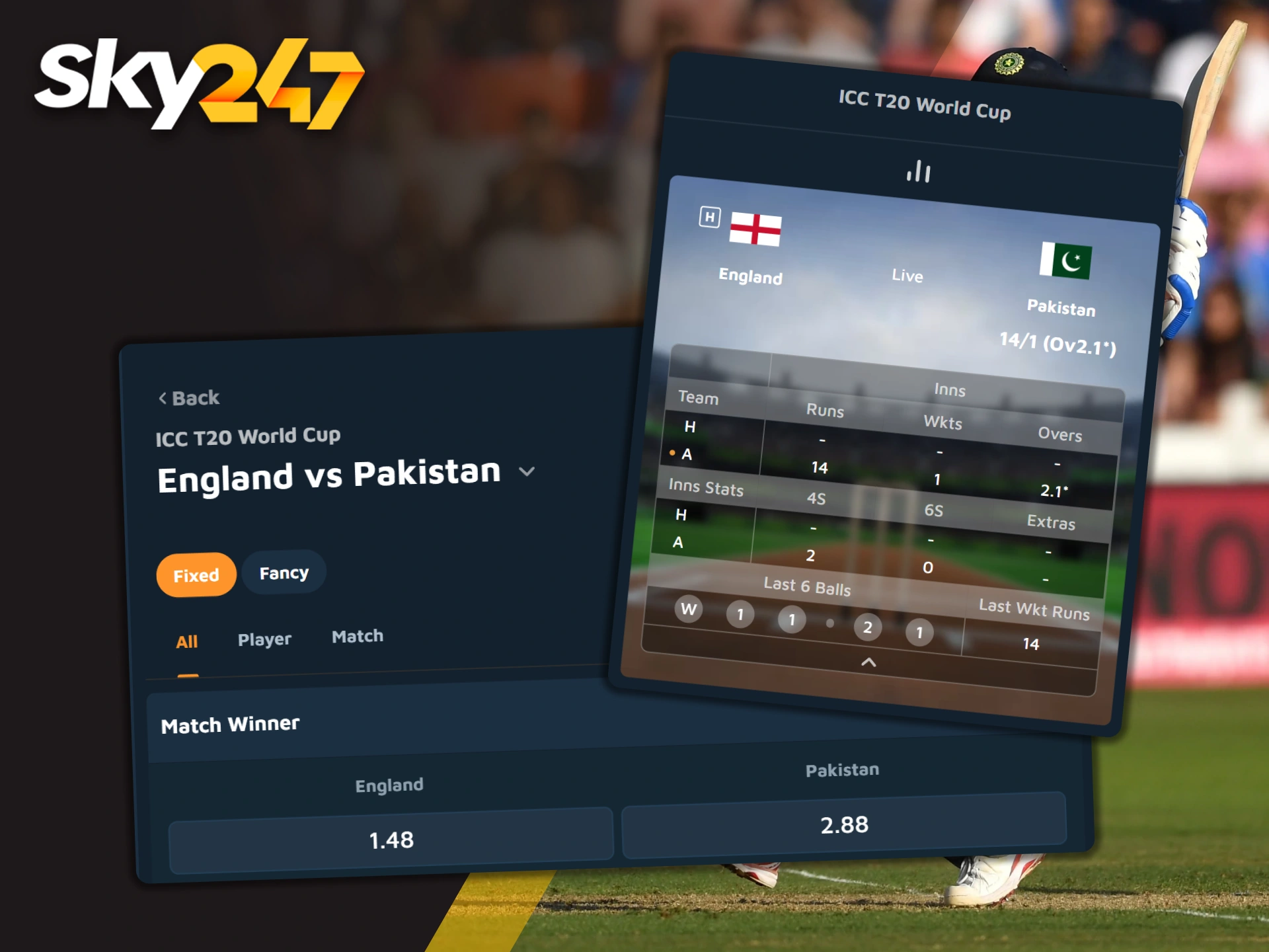 A scoreboard updates data in real-time on Sky247.